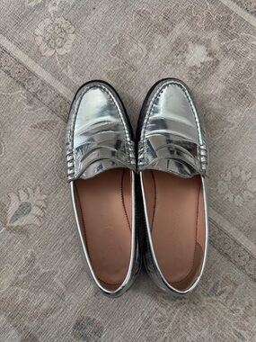 J. Crew Metallic Silver Penny Loafers